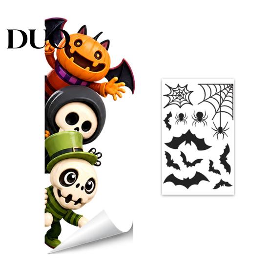 Waterproof Holiday Window Film Halloween Clings, Pumpkins Skeletons Ghosts And Bats Print Decorative Indoor Outdoor Glass Ornaments