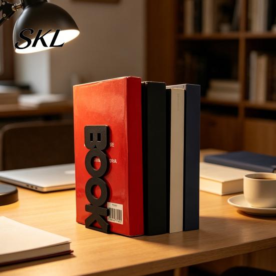 Decorative Office Desk Accessories 3D Printed BOOK Letter Bookend, Minimalist Creative Book Support Stand, Thickened Anti-Slip Functional Bookends