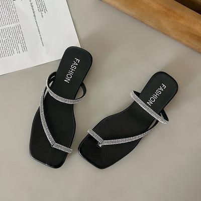 Летние новые стразовые шлепанцы на плоской подошве, женские, для улицы, с закрытым носком, крутые шлепанцы