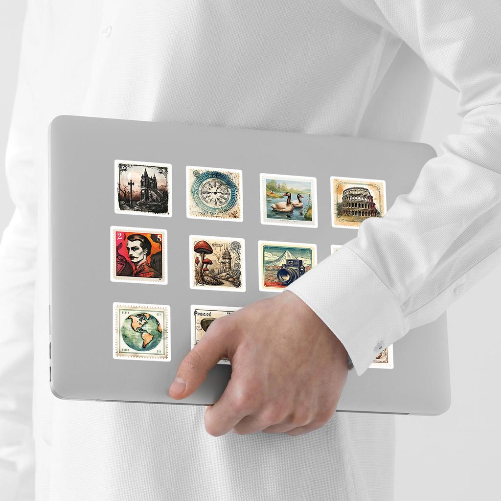 50 Retro Stamp Series Graffiti Stickers DIY Stationery Stickers Water Cup Computer Waterproof Decorative Stickers