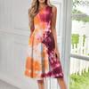 Women's Casual Fashion Tie-Dye Printed Round Neck Sleeveless Solid Color Midi Dress