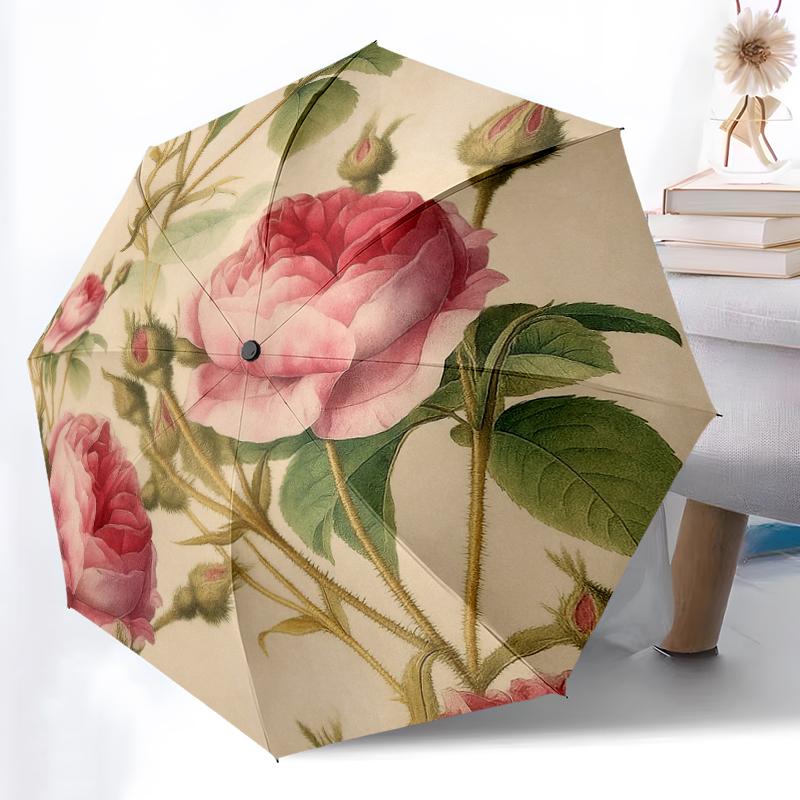 1pc Butterfly Garden Combination pattern Sturdy 8-Bone Auto Umbrella, Bright Umbrella, Digital Printed, Foldable Umbrella for On-the-Go Outdoor Use