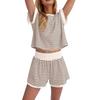 Spot fashion casual striped short-sleeved shorts set European and American casual loose spring and summer set