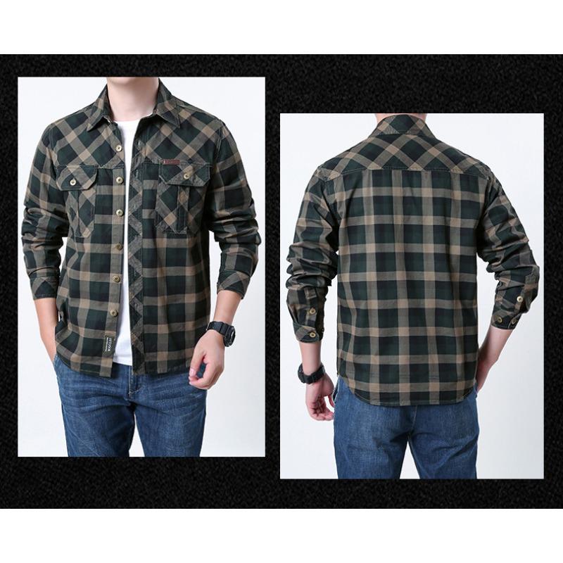 Men S Long Sleeve Shirt Multi Pocket Casual Plus Size Solid Color