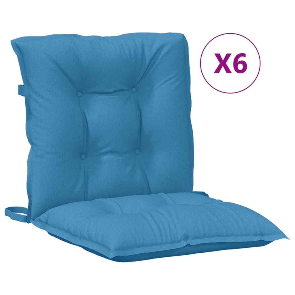 Low Back Chair Cushions Set of 6 Melange Blue 100 x 50 x 7 cm Fabric