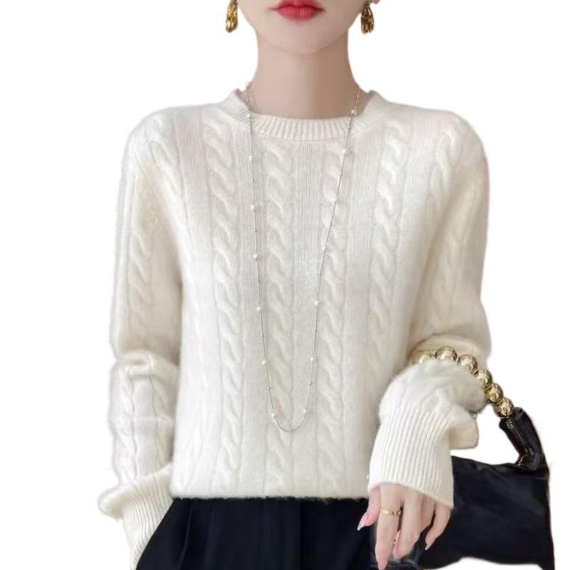 Women's 100% Cashmere Ribbed Sweater - Thick, Loose, Solid Color Pullover for Autumn and Winter