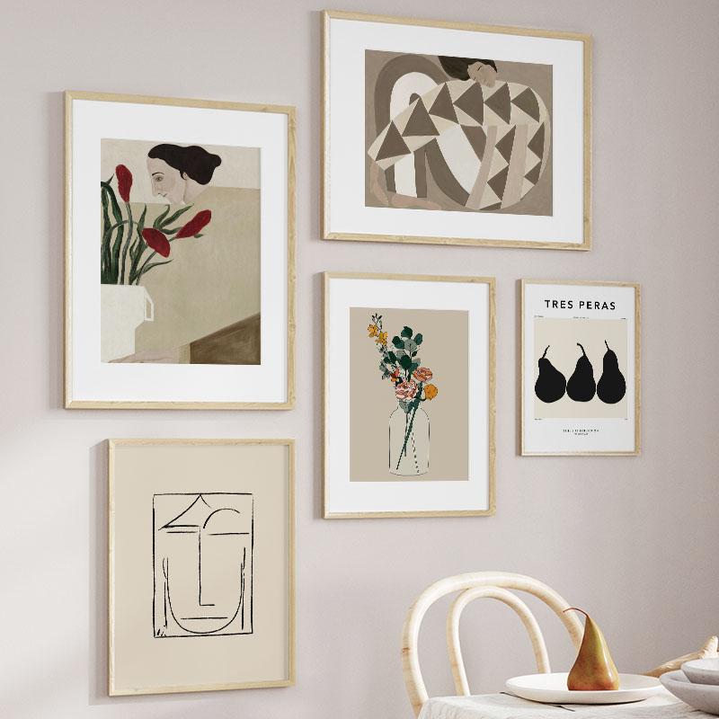 Абстрактный Постер Девушка Цветок Лимон Вино Настенное Искусство Холст Живопись Постеры и Принты Картины для Гостиной Спальни Домашний Декор