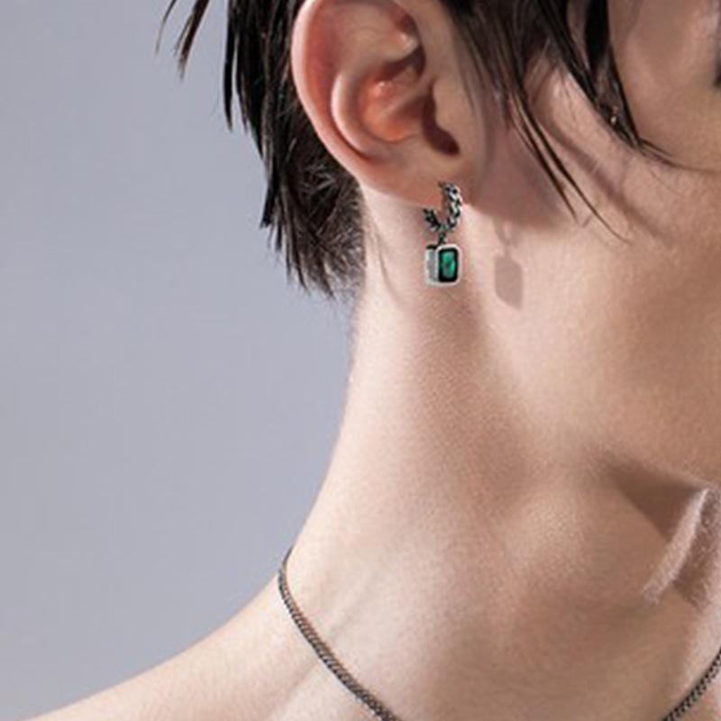 Geometric Square Green Zircon Earrings Women Retro Fashion Temperament Hip Hop S Ear Buckle Earrings Tide Jewelry