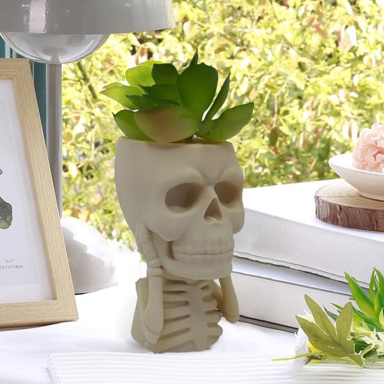 Yousheng Хэллоуин Череп Цветочный Горшок Ничего Не Вижу Не Говорю Не Слышу Жуткий Череп Кашпо Домашний Балкон Садовое Украшение Контейнер для Кактусов Суккулентов Растений