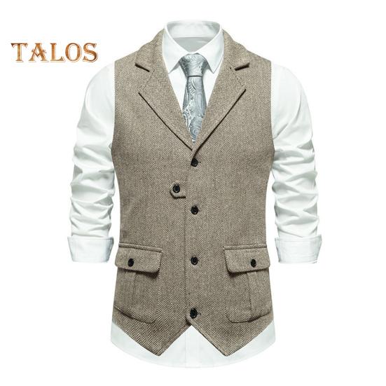 Мужской жилет с лацканами, без рукавов, однобортный, приталенный жилет с карманами с клапанами, однотонный деловой жилет, пальто