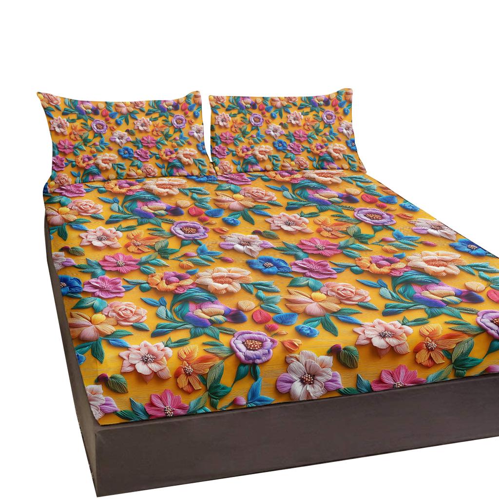 Bed 3-Piece Set With Embroidered 3D Flowers, With 2 Pillowcases, Suitable For Living Room And Bedroom Couples, Romantic