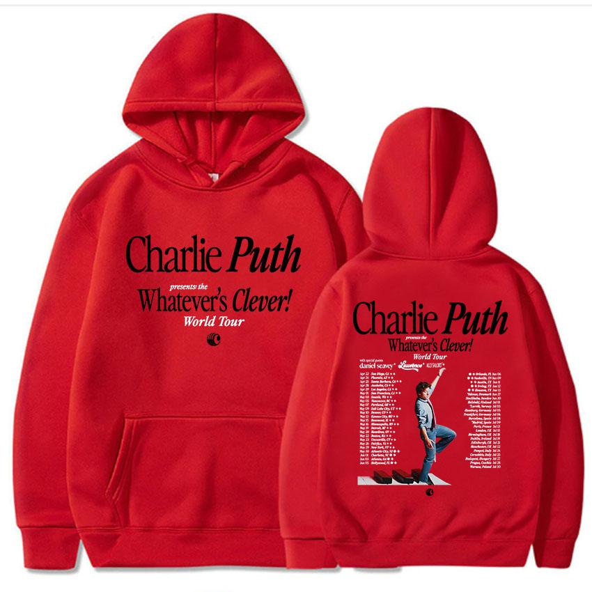 Charlie Puth Whatever's Clever! World Tour 2026 Hoodies Long Sleeve Male Hooded Sweatshirt Casual Design Graphic Pullovers
