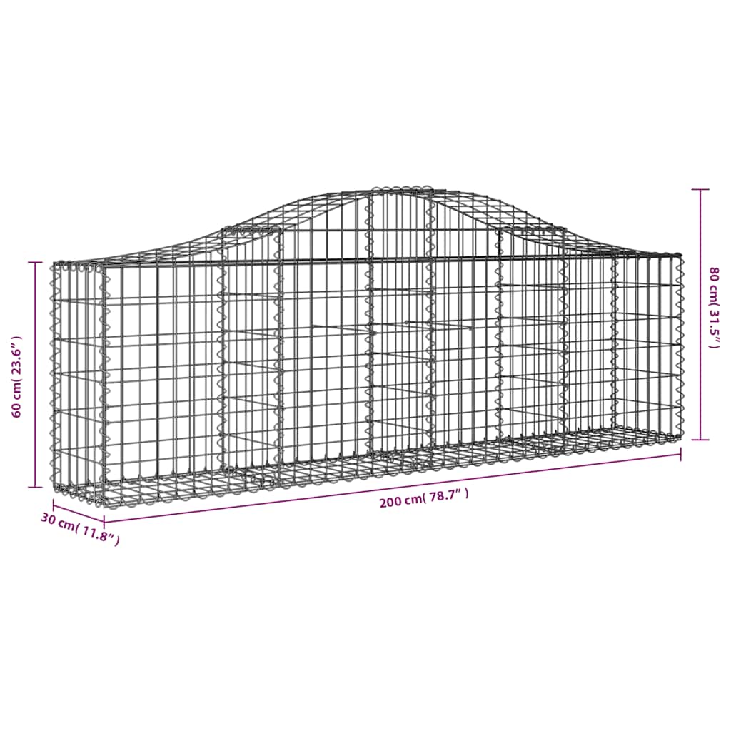 Arch Top Gabion Baskets 3 pcs. 200 x 30 x 60 80 cm Galvanized Iron