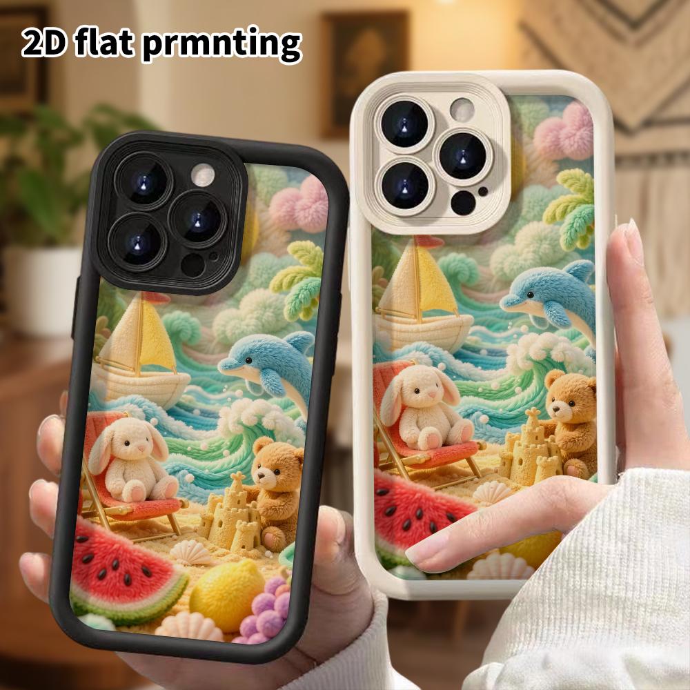 Phone case: 2D flat, suitable for iPhone 18, 17, 16, 15, 14, 13, 12 Pro protective cases, summer beach paradise, perfect holiday gift for Christmas an
