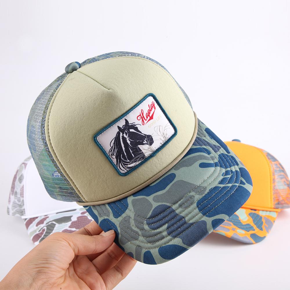 High Quality Custom Own logo 5 Panel Foam Mesh Baseball Cap Design Woven Label Foam Sports Trucker Cap
