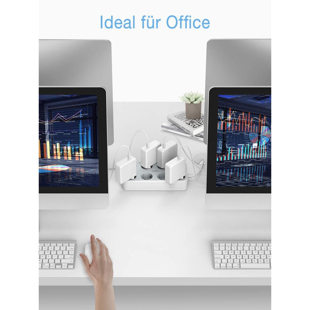 Tessan Удлинитель с несколькими розетками европейского стандарта и USB-портами, удлинительный кабель длиной 2 м, европейская многоконтактная электрическая розетка для дома