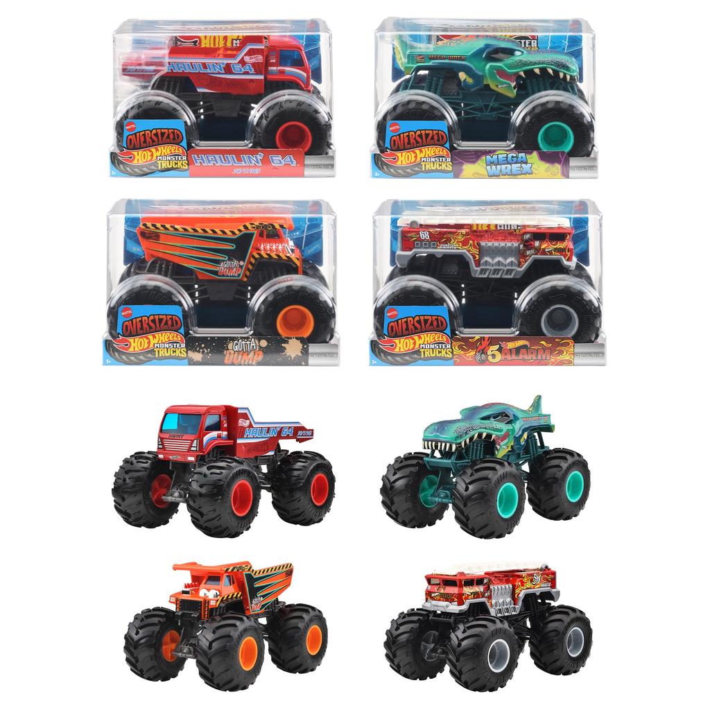Hot Wheels Грузовик-монстр Большой размер Ассортимент Игрушки-машинки Масштаб Литые машинки Набор из 124 4 штуки (Возраст 3+) Многоцветный FYJ83-989D