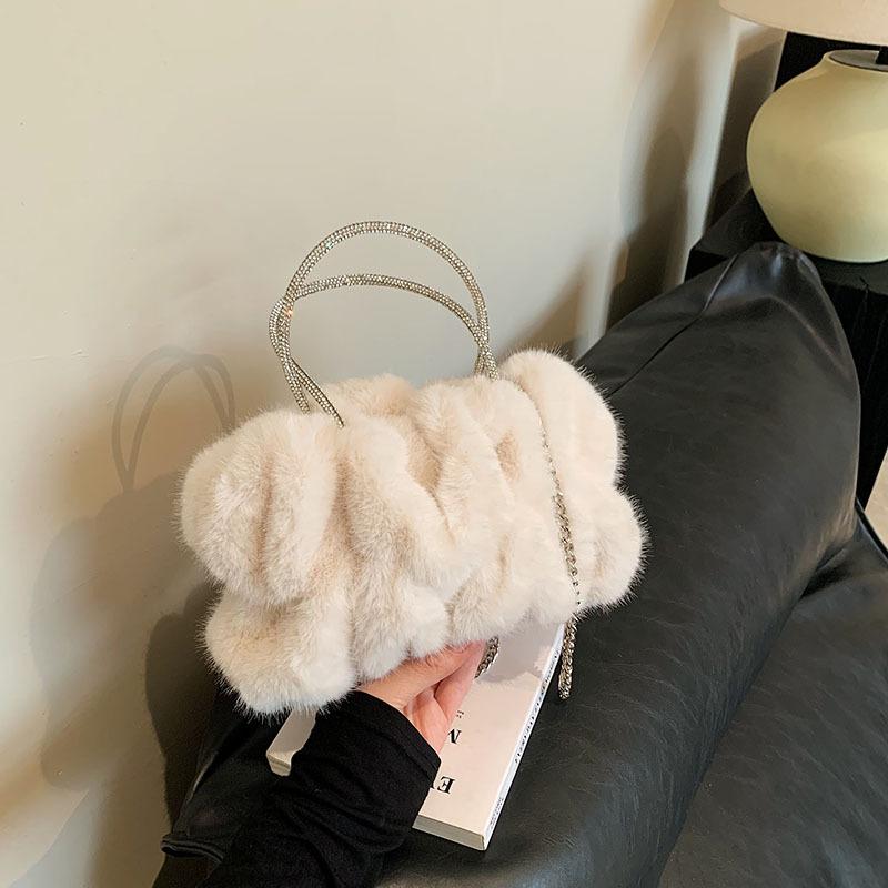 Модные плюшевые сумки с верхней ручкой, женские сумки через плечо, однотонные универсальные сумки с цепочкой, мягкие простые сумки через плечо