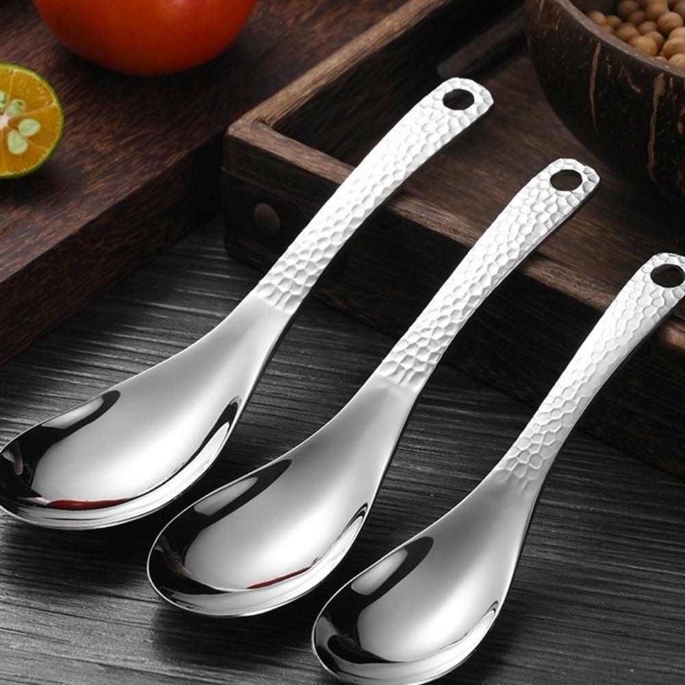 with Hanging Hole Soup Spoon Hammer Patterned Dessert Spoon Multipurpose Fruit Spoon Picnic