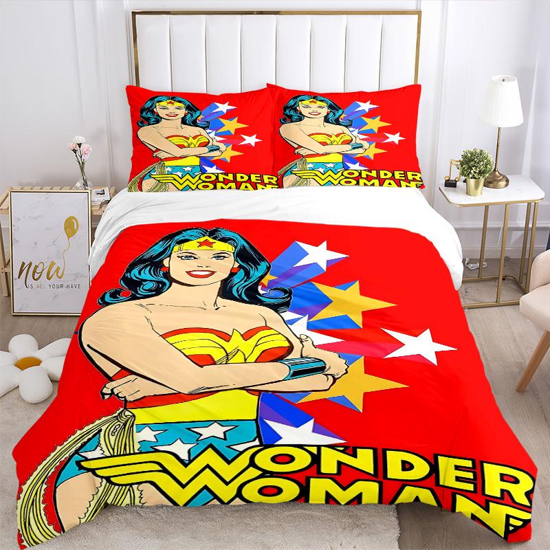 3pcs Wonder Woman, Superhero Cover Set,Soft Comfortable Duvet Cover,Guest Room (1*Duvet Cover + 2*Pillowcases, Without Core) yy251024131