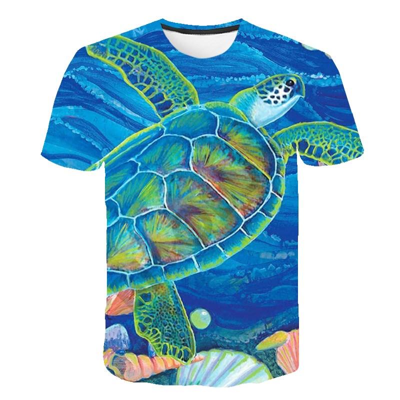 Summer Fashion Women's Tortoise Funny 3D Print Sea Turtle Graphic Tee Casual Short Sleeve T-Shirt