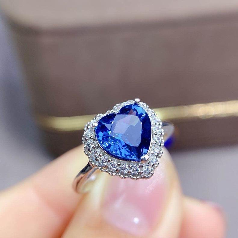 2026 Heart-shaped Zircon Crystal Sapphire Open Ring, Love Necklace Pendant Jewelry