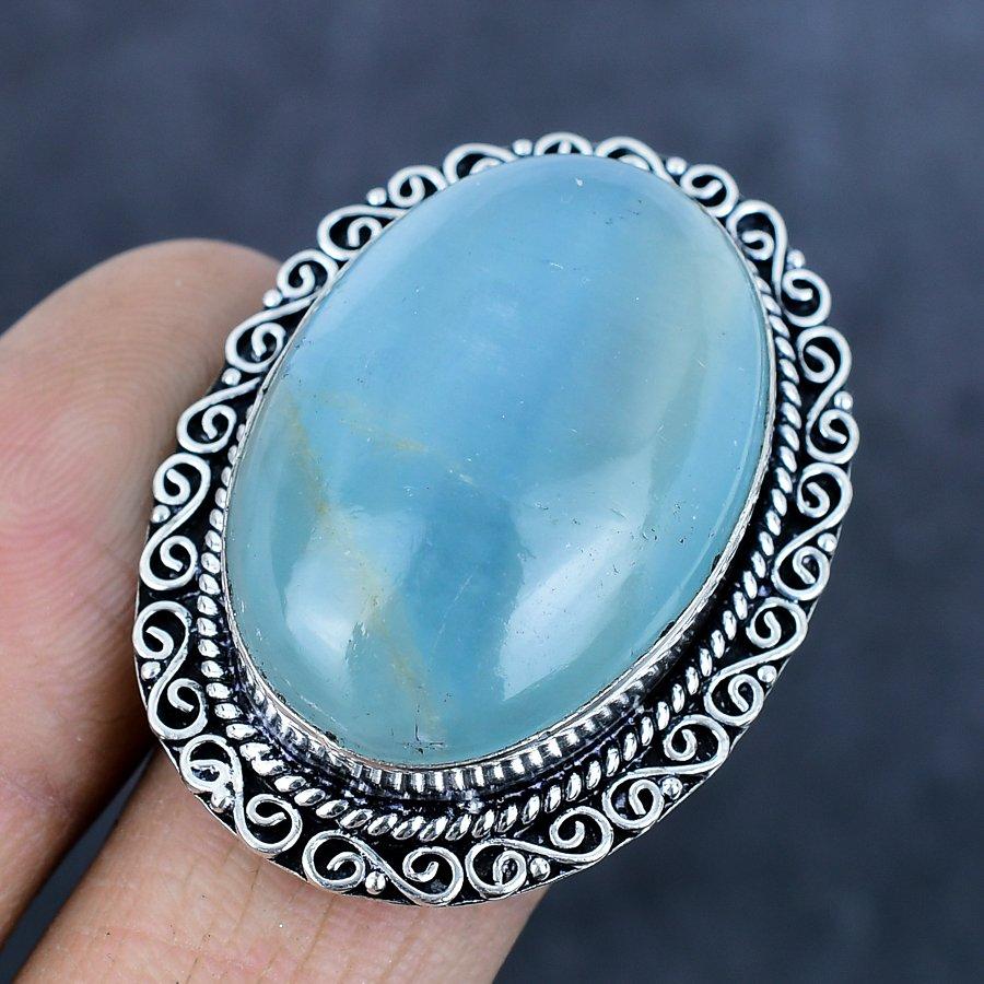 Кольцо из серебра 925 пробы с натуральным аквамарином, размер 7 P6P79