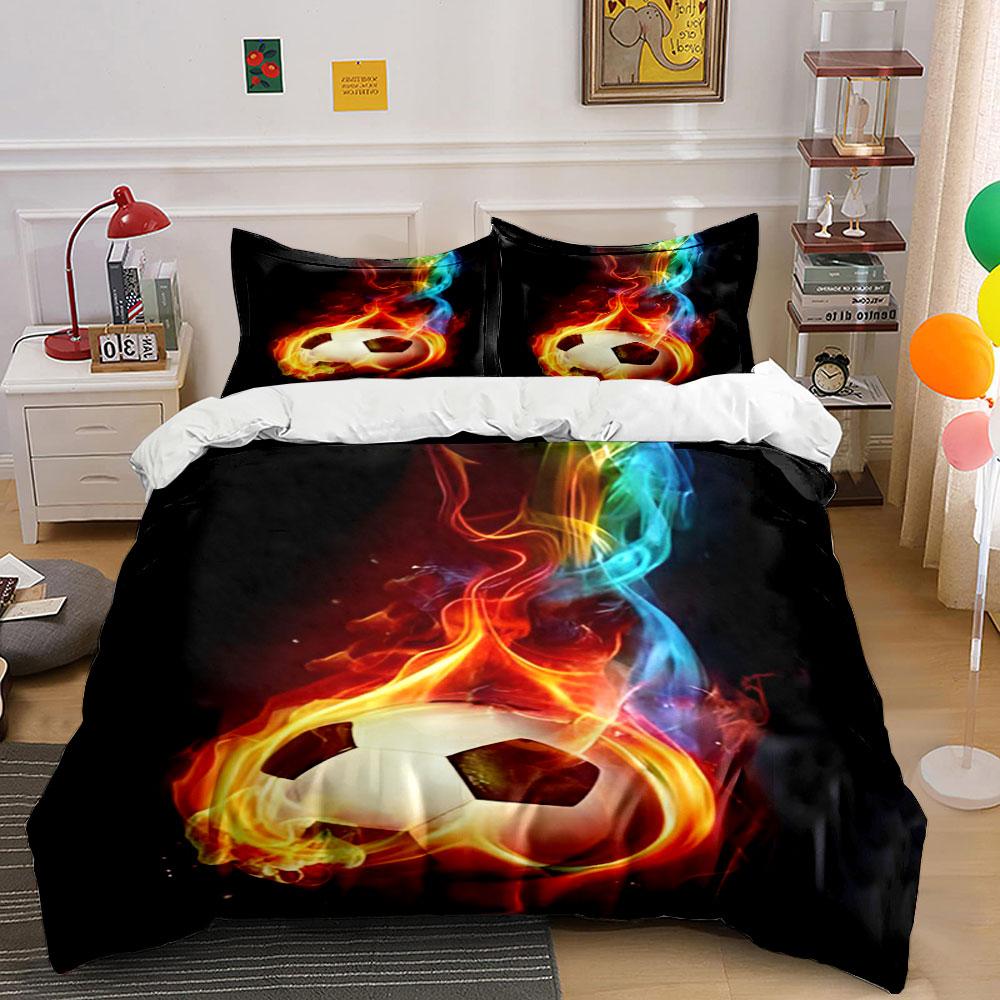 Flaming soccer ball design. Bedding sets Duvet cover sets Duvet covers Pillowcases(1 * Duvet Cover 2 * Pillowcases without duvet insert)
