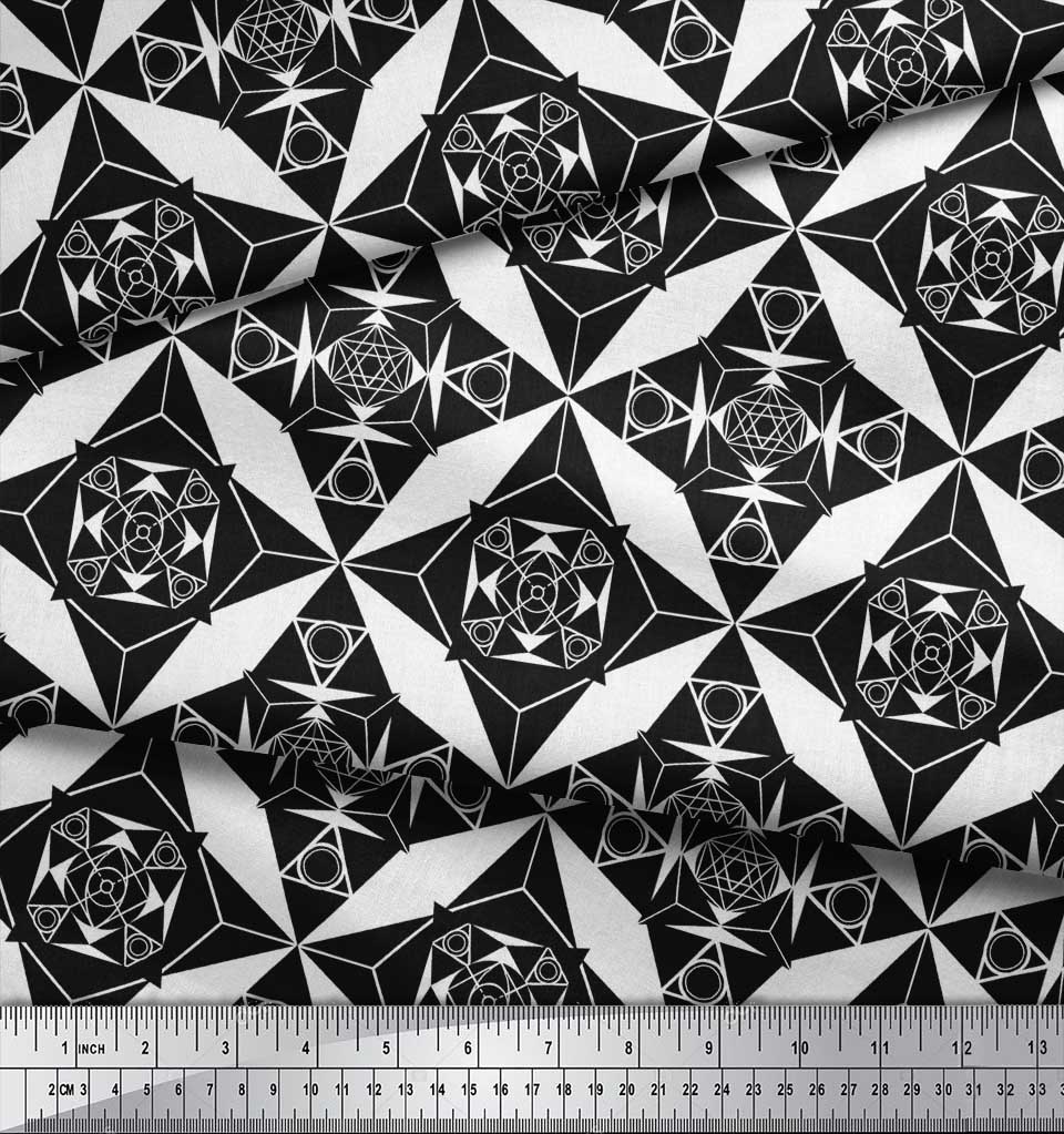 Soimoi Черная японская креп-сатиновая ткань с геометрическим звездным геометрическим принтом, ткань по метрам 42 дюйма