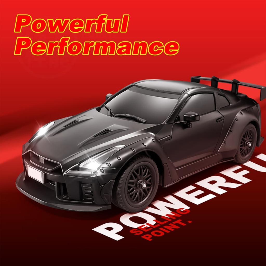 1:16 2.4G RC Drift Car with Gyro, LED Lights, Interchangeable Tires, Remote Control Car for Adults and Kids Black 1