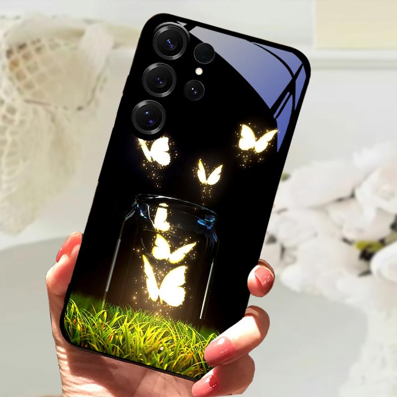 Для Samsung S24 Ultra Закаленное Стекло Задняя Крышка Чехол Для Galaxy S20 S21 S22 S23 S30 Ultra Жесткий ПК Стекло Защитные Чехлы для Телефона