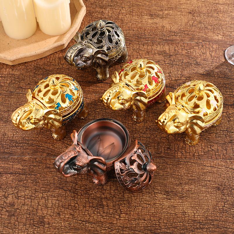 Vintage Incense Holder Metal Standing Elephant Incense Burner with Lid Aromatherapy Ornament Home Decoration for Indoor Outdoor