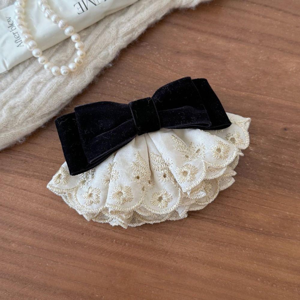 Hair Clips Bowknot Spring Clip Cloth Lace Bow Hairpin Sweet Red Velvet Bow Hair Clip Gift