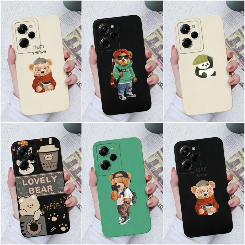 Чехол для телефона Xiaomi Poco M4 Pro X3 X4 X5 Pro C40 C50 C55 M3 с милым медведем, мягкий жидкий силикон, противоударный матовый чехол для бампера Xiaomi Poco