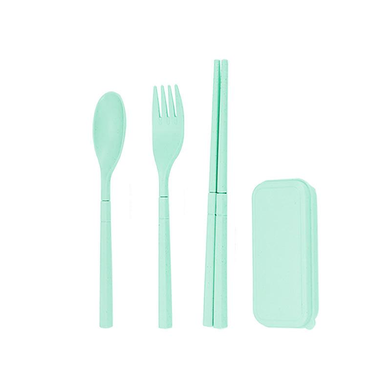 3-Piece Eco-Friendly Cutlery - Portable Dining Kit with Carrying Case- Wheat Straw Spoon/Fork/Chopsticks