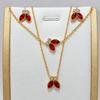 Huibao Red Marquise CZ Butterfly Jewelry Set for Women Gold Plated Stainless Steel Necklace Bracelet Stud Earrings 3 Piece Set