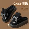 Cotton slippers women's platform bow velvet slippers cold-proof thickened warm autumn and winter indoor shoes