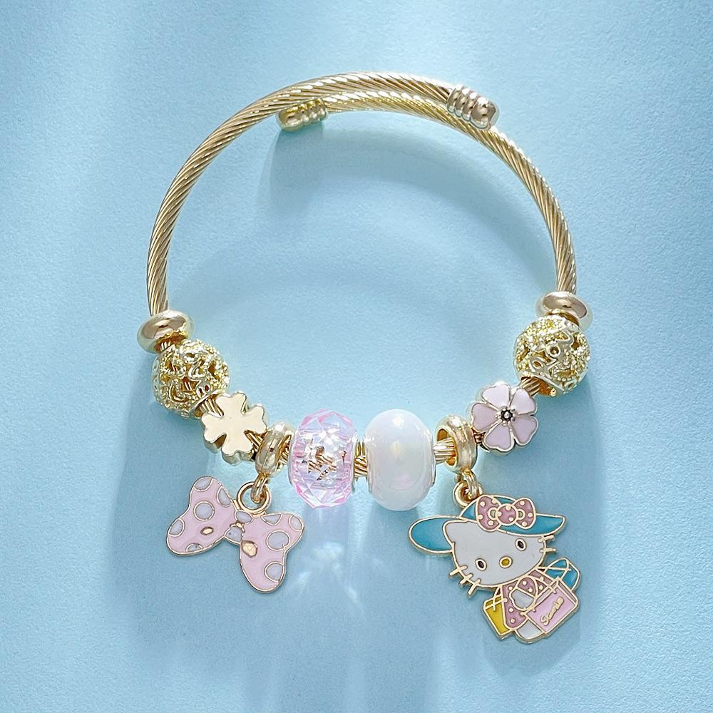Розовый браслет Pandora Hello Kitty - Милый мультяшный кот, шарм-браслет, бижутерия