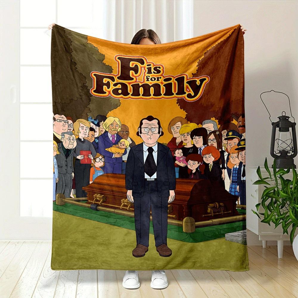 A funeral scene with a man in a suit standing before a coffin. for all seasons blanket lunch break throw gift