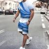 Мужской костюм из двух предметов: футболка с коротким рукавом и шорты, с черным и золотым вихревым принтом, разделенным принтом