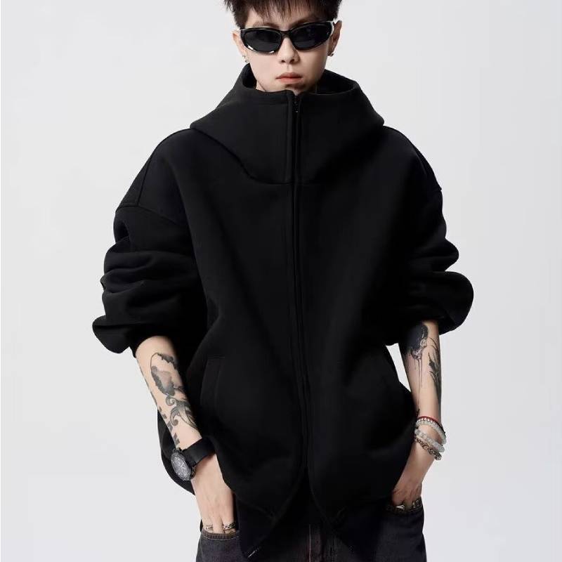 College Style Hooded Zipper Jacket For Men With Cotton Blend Fabric Casual Streetwear Teenagers