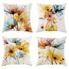 Spring Watercolor Yellow Blue Pink Flowers Pillowcasebedroom Sofa Decorative Cushion Cover With Zipper Soft Cushion Cover