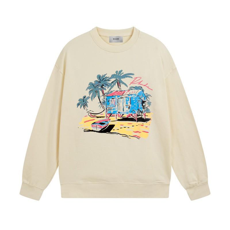 Rhude Vintage Letter Print Oversized Hoodie Men Women Casual Streetwear Sweatshirt