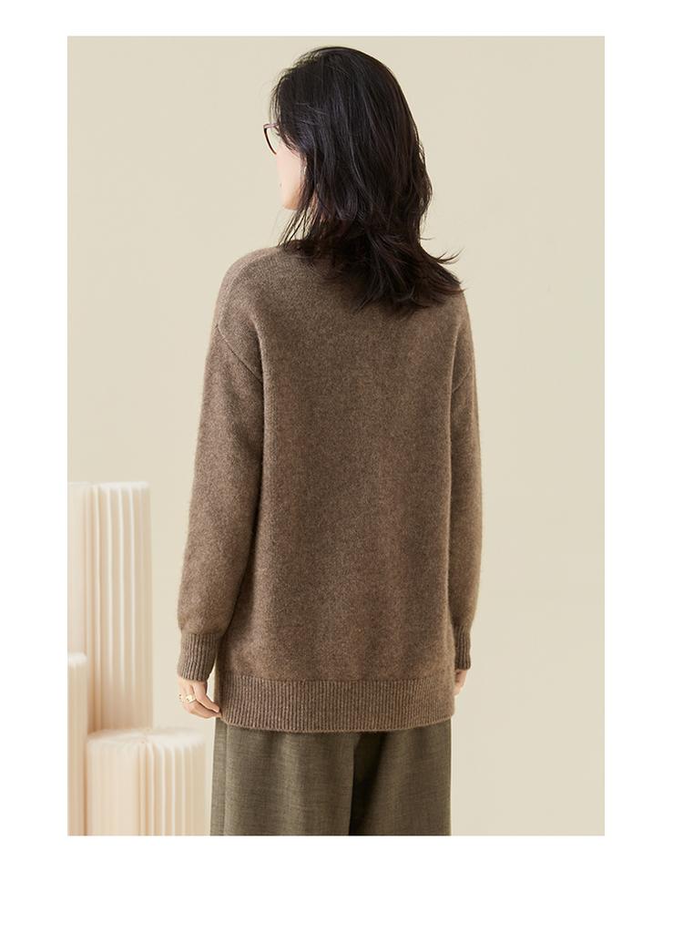 Thick up! Yak wool+rabbit fur round neck solid color knitted women's autumn and winter mid to long versatile wool sweater
