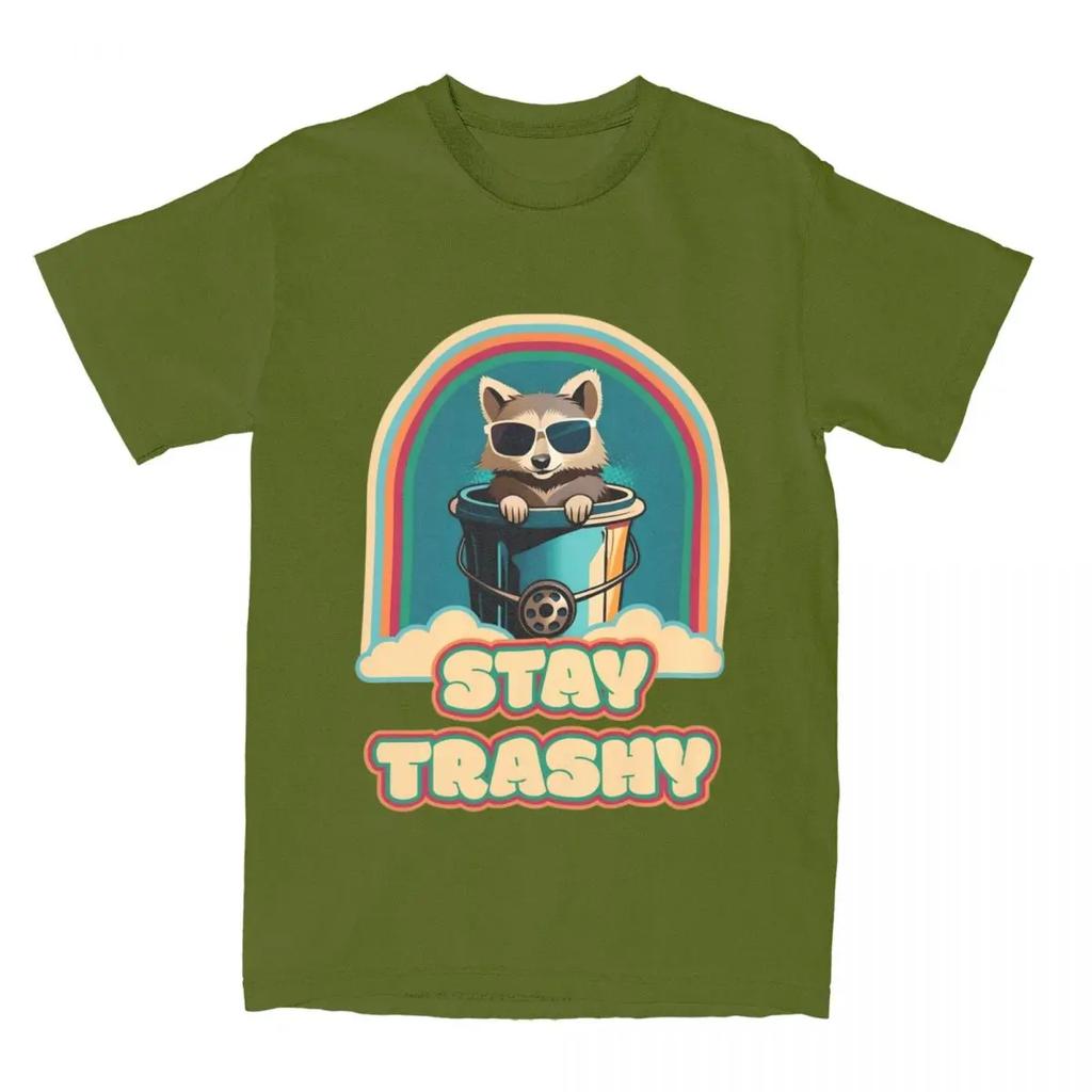 Футболка Fun Happy Raccoon Lover Stay Trashy для мужчин и женщин из чистого хлопка с изображением енотов в мусорном баке, футболки с коротким рукавом, одежда с принтом