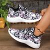 Новый узор с черепом и цветами Женские спортивные туфли Грязеустойчивые Прочные С круглым носком На шнуровке Кроссовки Дышащие Нескользящие Для улицы Путешествия
