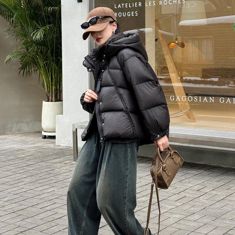 Высококачественная белая пуховая куртка с капюшоном для женщин 2024 года, новая зимняя утолщенная теплая куртка-хлеб Tide