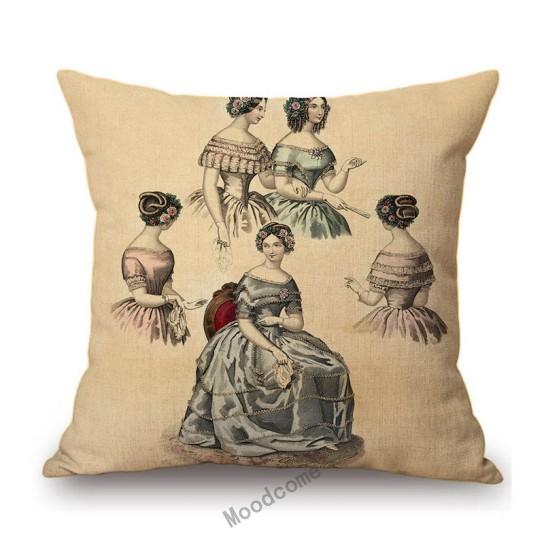 Antique Fashion Book Ettiquette Lady Dress European Costume Elegant Wear Cotton Linen Sofa Throw Pillow Case Chair Cushion Cover