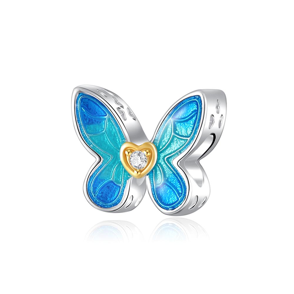 European Copper Metal Bule Butterfly Charm Bead Component Compatible With Authentic Original Bracelet High Quality Fine Jewelry High Quality Fine