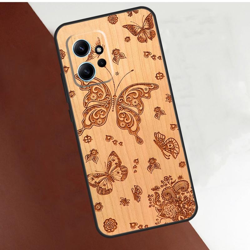 Wolf Bike Деревянный чехол с рисунком бабочки для Xiaomi Redmi Note 14 13 9 10 11 12 15 Pro Plus Чехол для Redmi 15 C 13C 12C 10C 14C